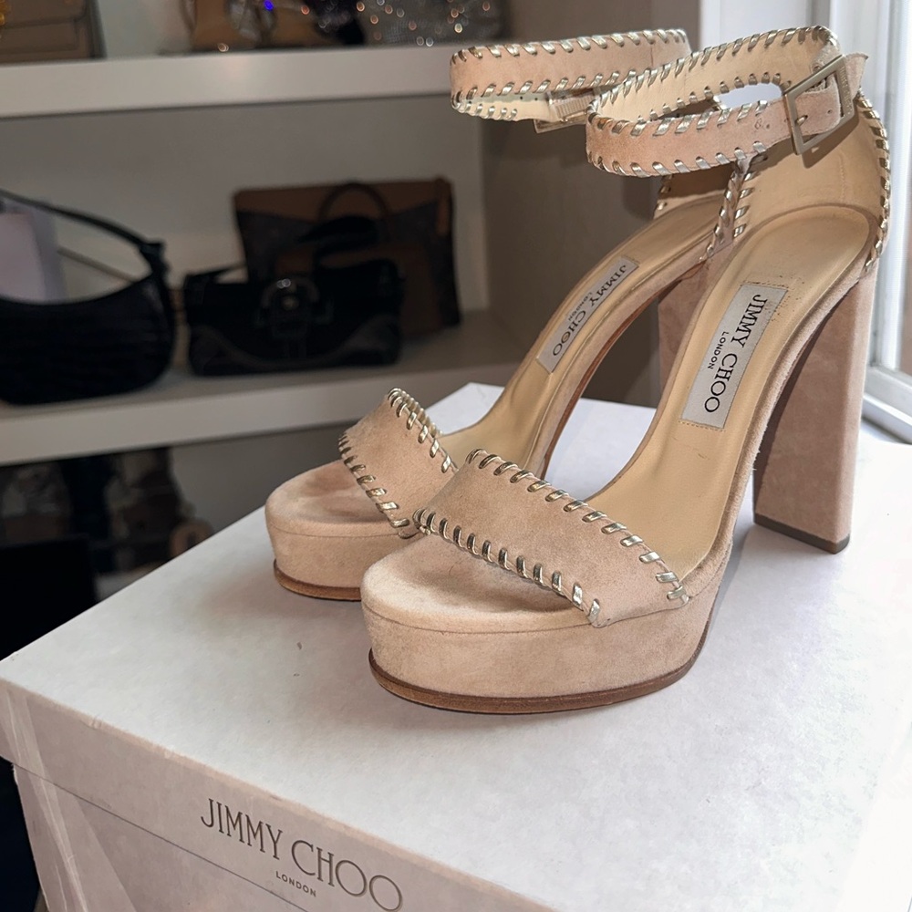 Jimmy Choo Holly 120 Nude/Champagne Platform Heels